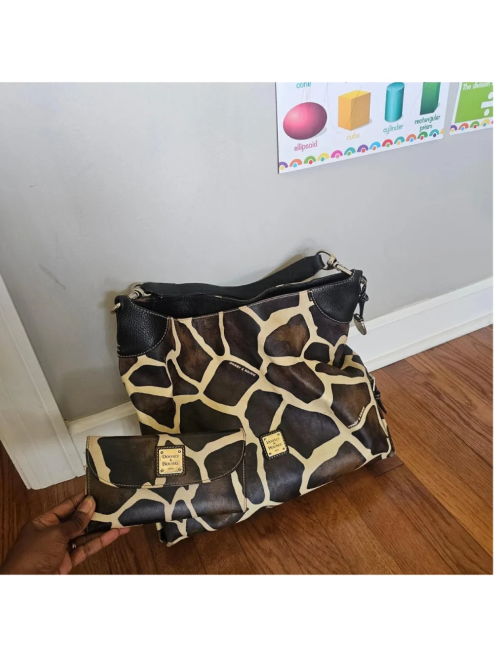 Dooney & Bourke Giraffe Print Leather Hobo Shoulder Bag & Matching Wallet Set